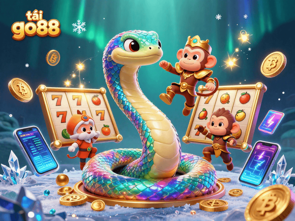 Play and win at tải go88 with vibrant 3D casino elements including crypto coins and slot symbols.