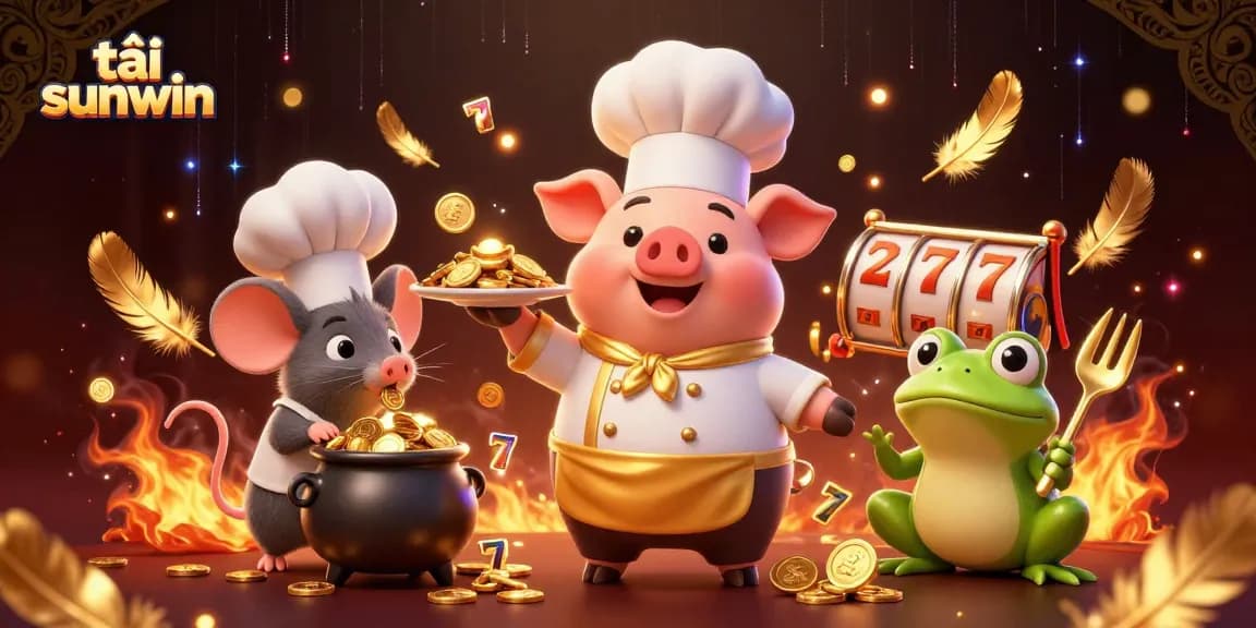 Spin and win with tải sunwin in a vibrant 3D casino scene featuring charming characters.