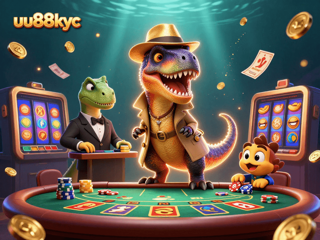 Experience thrilling blackjack action at uu88kyc with a clever velociraptor and casino elements.