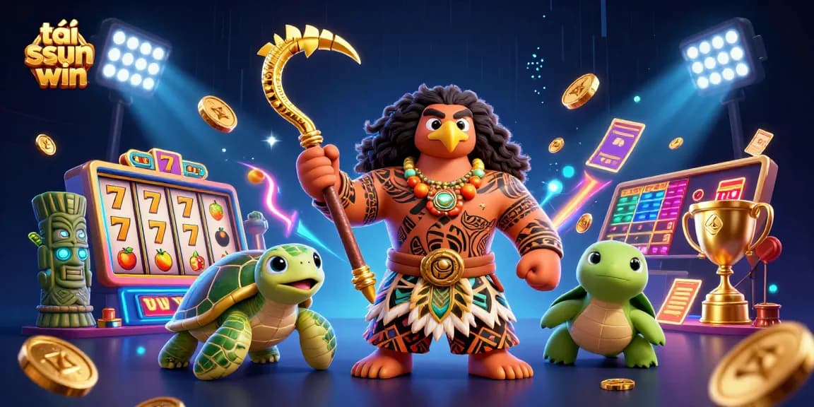 Experience the thrill of tải sun win with a thrilling casino scene featuring vibrant characters and dynamic gaming elements.