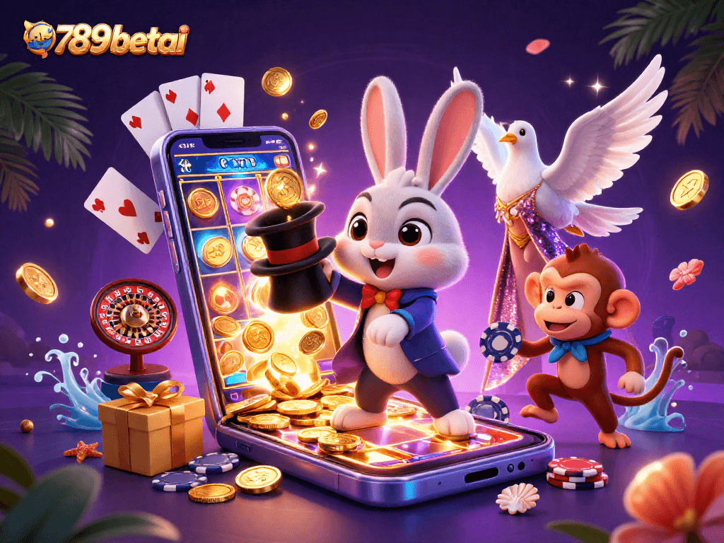 Experience the thrilling dynamics of gambling with 789betai in this vibrant 3D casino scene.