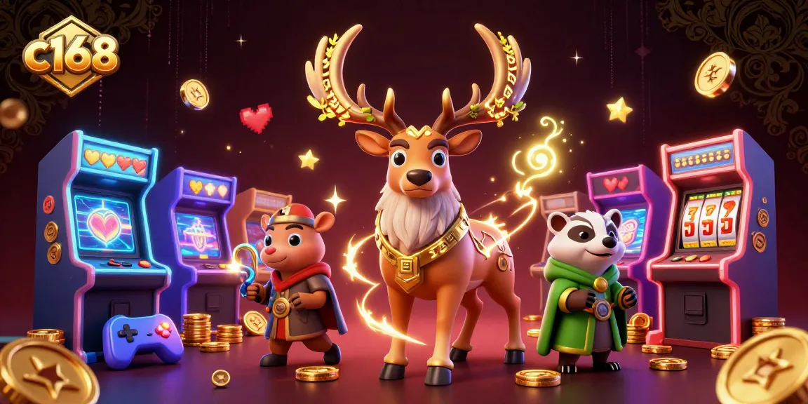 Engage with the thrilling c168 casino experience as a whimsical druid and badger explore vibrant, interactive gaming elements.