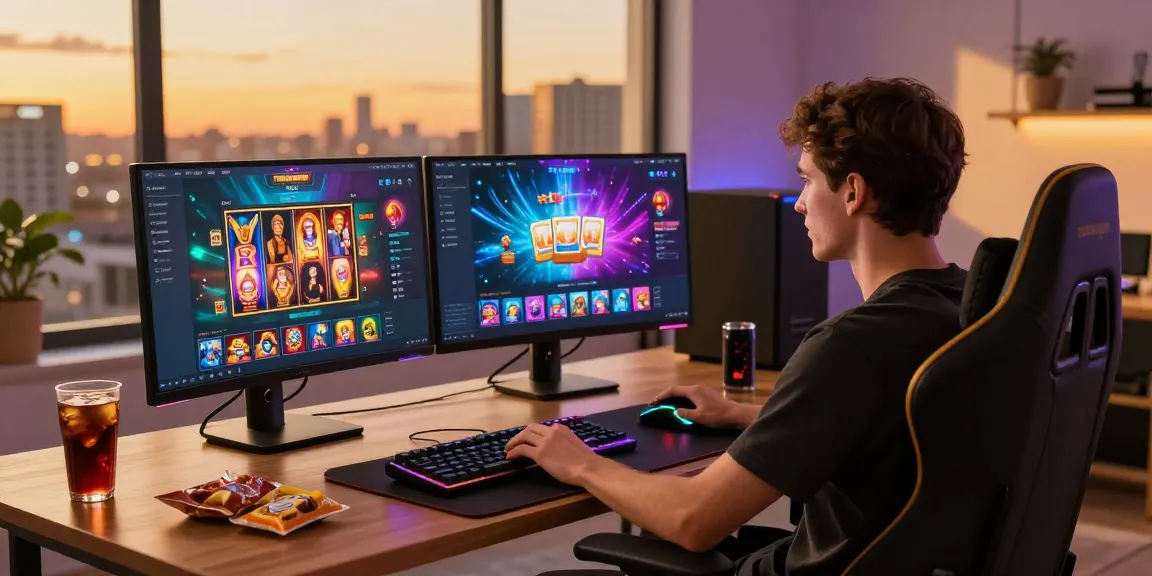 Engaging gaming setup showing Sunwin platform, vibrant screens, and player excitement.