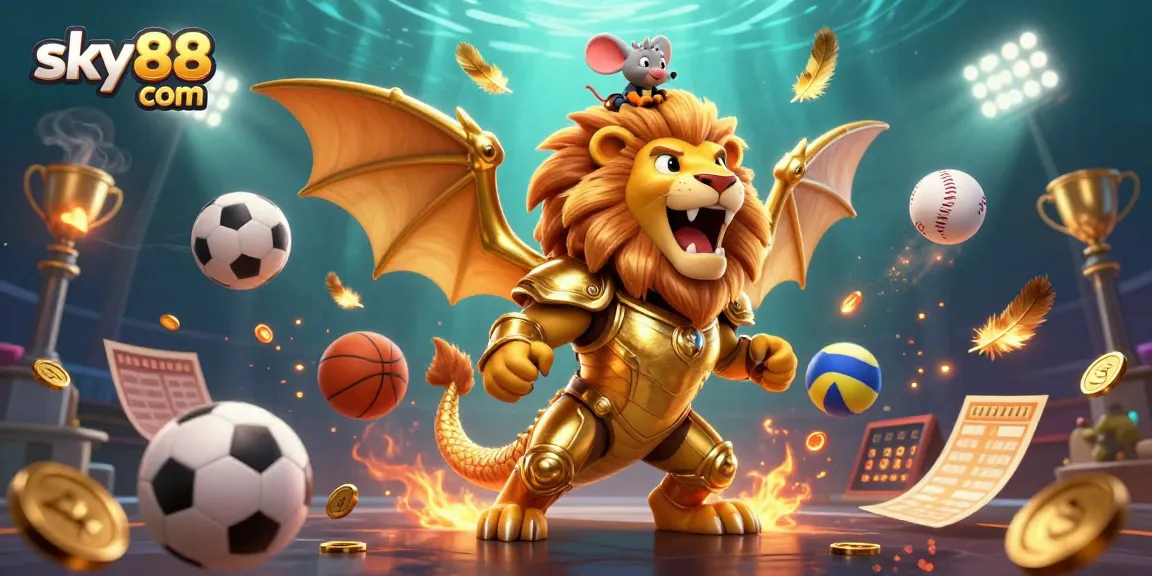 Engage with sky88 com in this vibrant 3D illustration of thrilling sports betting action.
