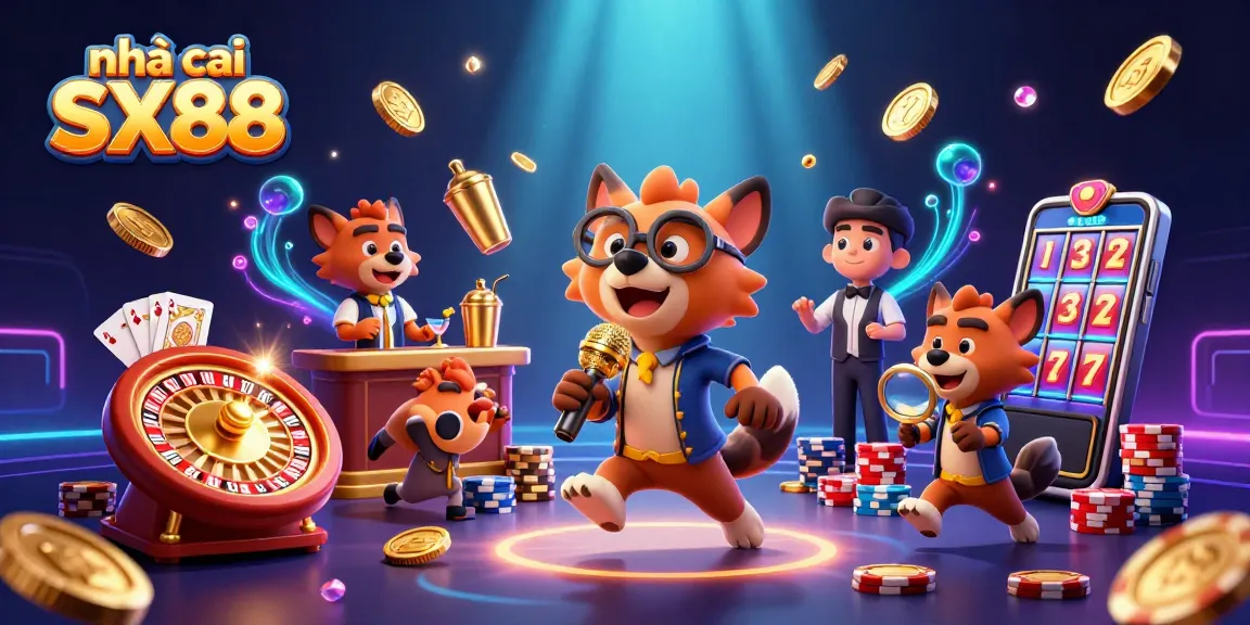 Experience the excitement at nhà cái SX88 with lively hyenas in a vibrant casino scene.
