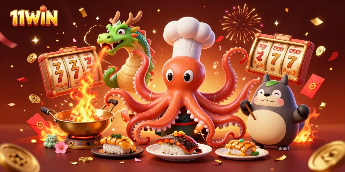 Experience excitement with 11WIN as the sushi chef octopus and dragon create golden dishes.