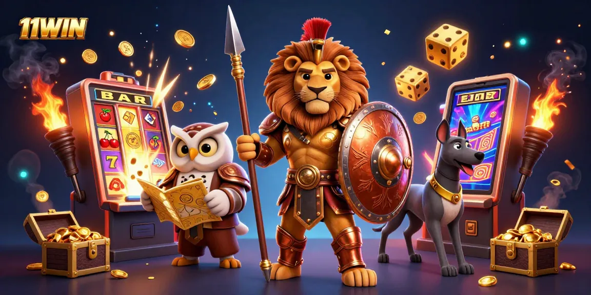 Experience exhilarating wins with 11WIN in this vibrant 3D casino scene featuring dynamic gaming elements.