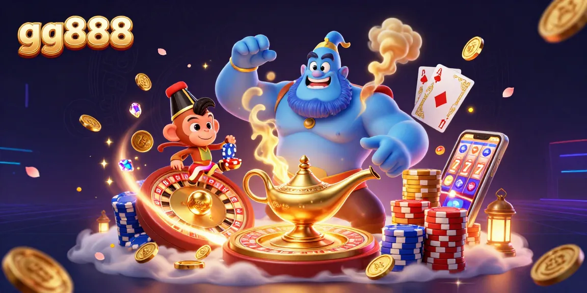 Engage with the magical world of gg888 as the genie reveals dazzling riches and poker excitement.