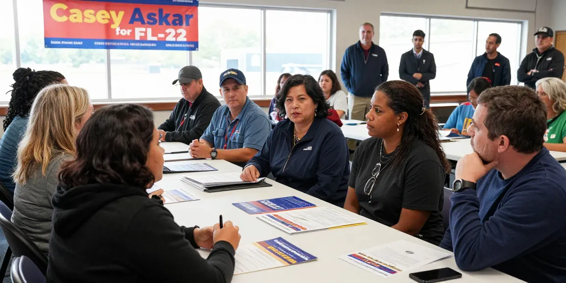 Casey Askar engages with voters at a town hall meeting for FL-22.