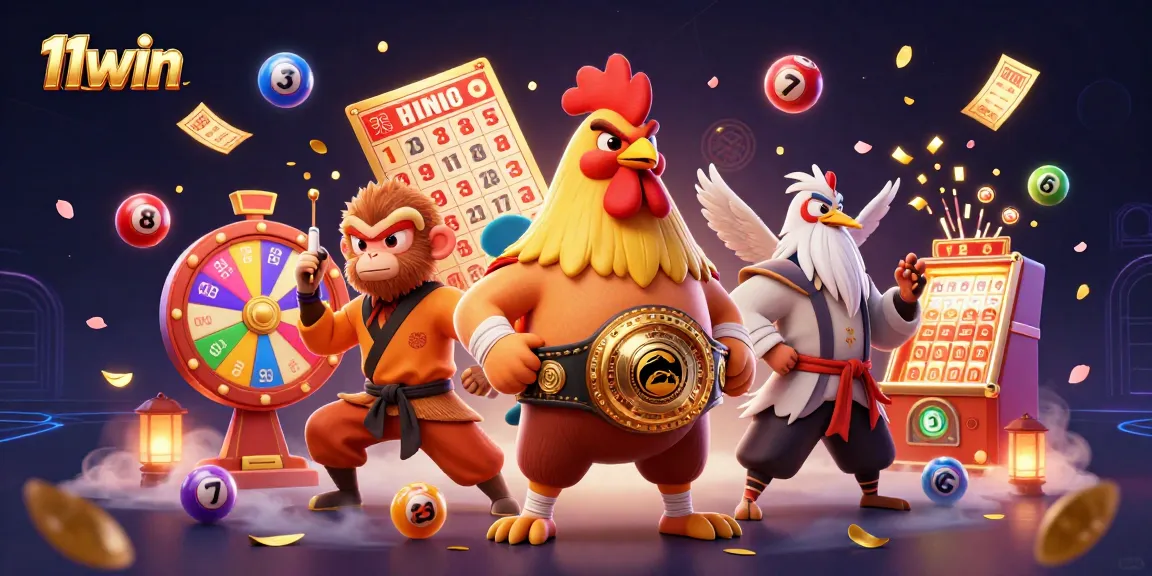 Win big at 11WIN with a vibrant lottery scene featuring unique characters and exciting game elements.