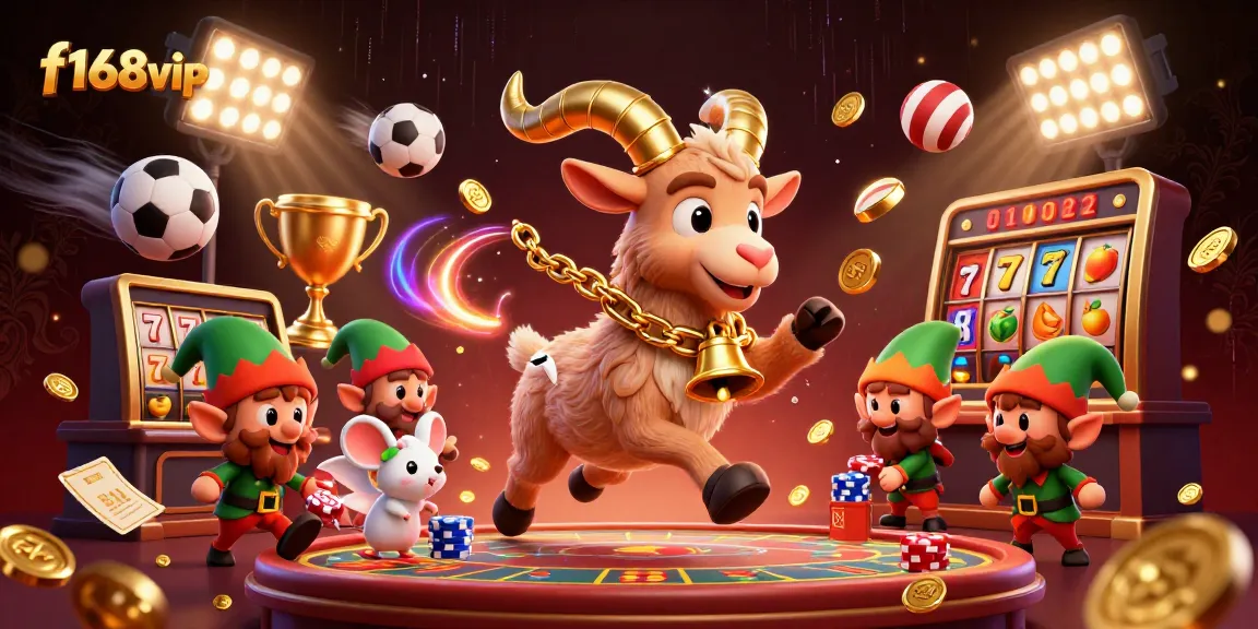 Experience the thrill of f168vip casino with Krampus, angel mouse, and elf gremlins in an action-packed scene.