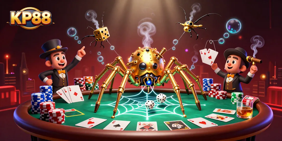 Catch thrilling moments at KP88 with a captivating steampunk spider and poker elements.