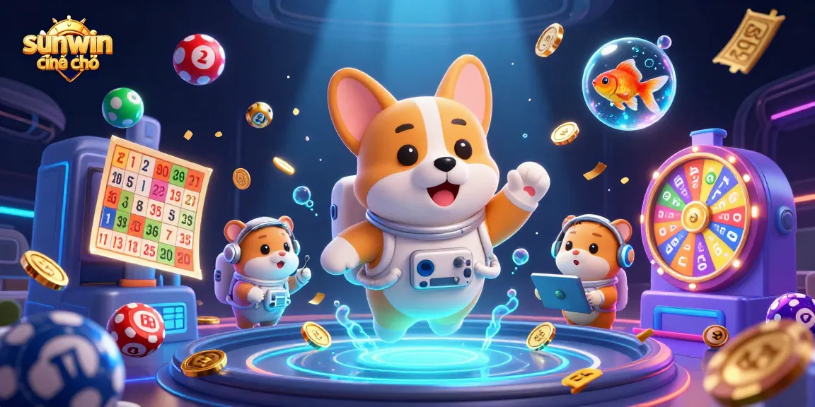 Experience thrills with sunwin chính chủ as a cartoon astronaut corgi navigates a space casino.